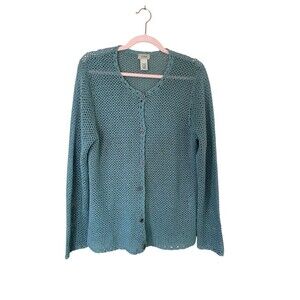 L.L. Bean Vintage Grandma Open Knit Cardigan Womans Size‎ Large Linen Cotton
